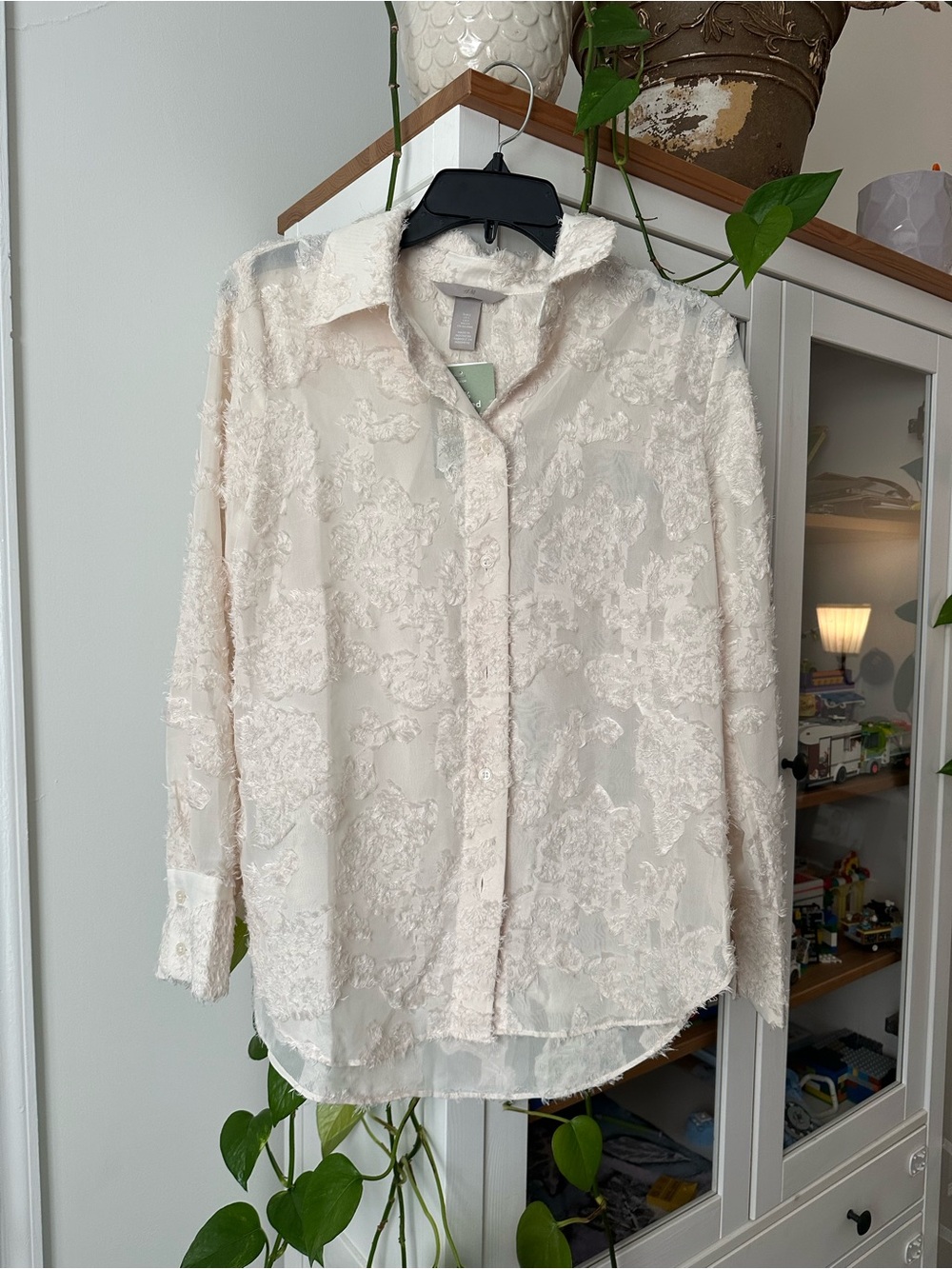 H&M Ivory Fringe Textured Blouse